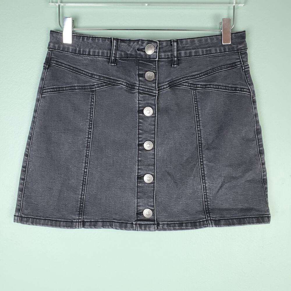 Forever 21 Black Denim Mini Jean Button Skirt Size 30